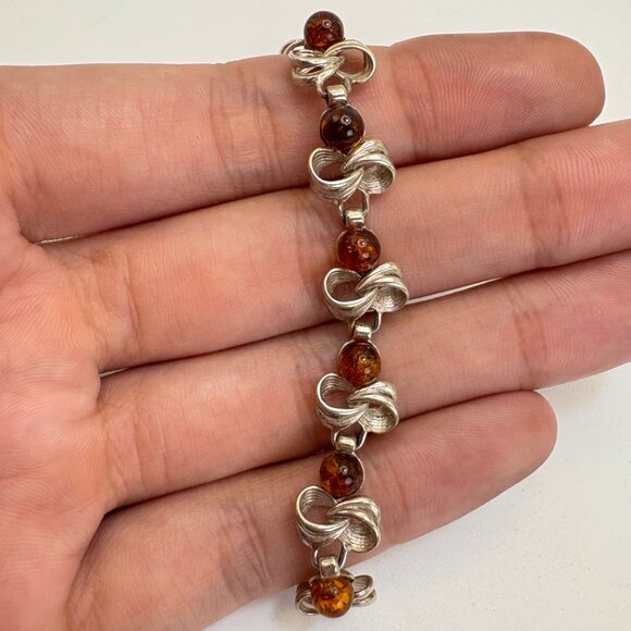 VTG Sterling Silver 925 Amber Interlocking Station Bracelet Size 7.5" Length - Picture 5 of 12